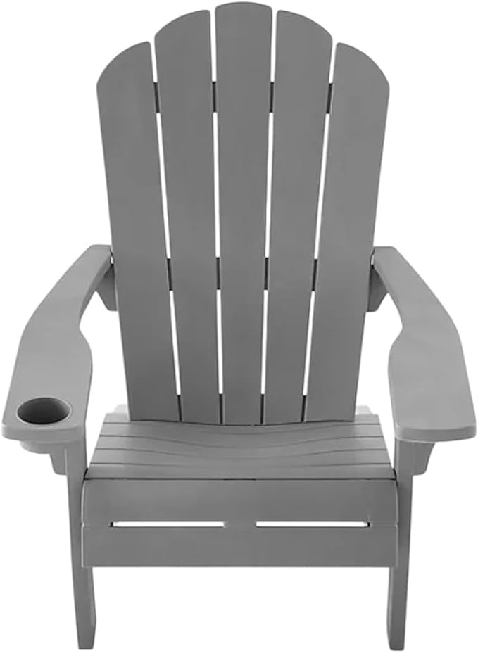 Modern Adirondack Chair with Cup Holder, Outdoor Patio Furniture (Classic Gray)