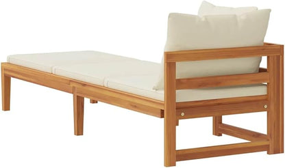 Solid Acacia Wood Patio Sun Lounger with Cushion, Durable Outdoor Garden Sunbed for Leisure, Adjustable Armrest Design, Weather-Resistant Hardwood Furniture