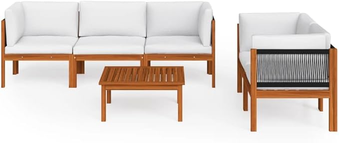 6-Piece Acacia Wood Garden Lounge Set with Cushions, Durable Outdoor Patio Furniture for Relaxation and Entertaining - Photo 3
