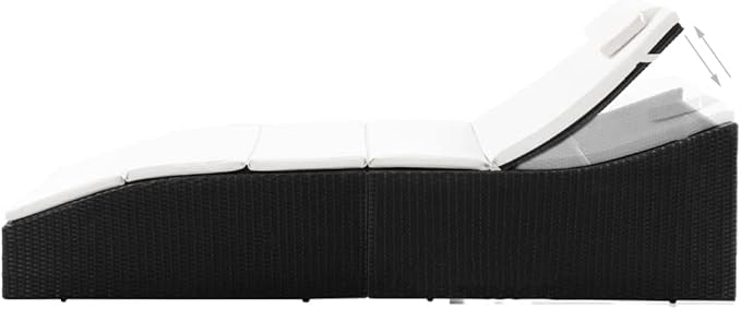 Black Cream Sunlounger Outdoor Chaise Lounge 24.4x75.6x37.4 in Foldable PE Rattan Patio Tanning Chair for Poolside Garden Balcony