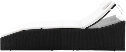 Black Cream Sunlounger Outdoor Chaise Lounge 24.4x75.6x37.4 in Foldable PE Rattan Patio Tanning Chair for Poolside Garden Balcony