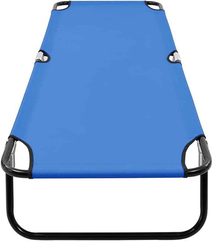 Folding Blue Sun Lounger Steel Frame Portable Camping Cot 22.8 x 74.8 x 11 in Weather-Resistant Polyester for Garden Patio Beach or Poolside