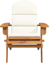 Solid Acacia Wood Adirondack Garden Chair with Cream White Finish and Natural Wood Tone, Comfortable Cushion - Photo 3