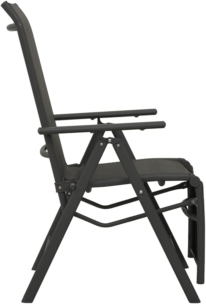 vidaXL Set of 2 Reclining Patio Chairs - Outdoor Comfort with Adjustable Backrest and Footrest - Modern Design Lounge Chairs with Durable Powder-Coated Aluminum Frame and Breathable Textilene - Black