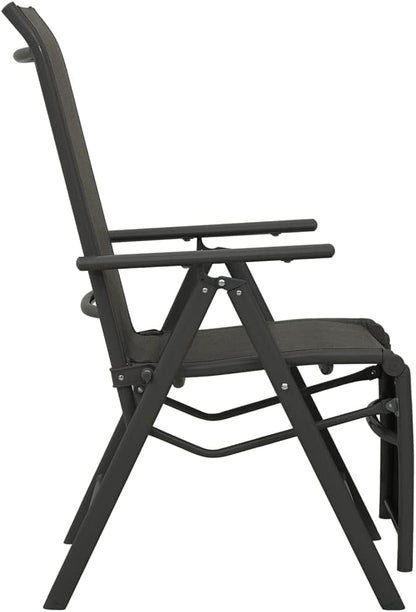 vidaXL Set of 2 Reclining Patio Chairs - Outdoor Comfort with Adjustable Backrest and Footrest - Modern Design Lounge Chairs with Durable Powder-Coated Aluminum Frame and Breathable Textilene - Black