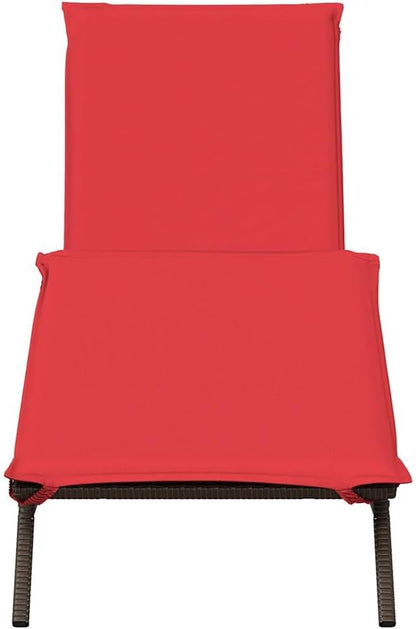 Adjustable Patio Chaise Lounge 66.9" PE Rattan Outdoor Recliner, Brown & Red Folding Sun Lounger 535 lb Steel Frame, UV-Resistant Cushion for Garden, Poolside, Balcony Relaxation