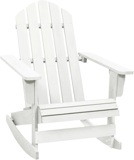 White Outdoor Rocking Chair for Porch and Garden, Medium Hardwood Vintage Patio Rocker with Smooth Glide, Weather-Resistant Comfort Seating for Balcony, Terrace, Supports 250 lbs