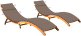 Foldable Sun Lounger Set of 2, Solid Acacia Wood Outdoor Chaise Lounge with Adjustable Backrest and Cushions for Patio - Photo 1