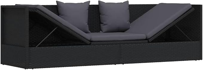 Outdoor Chaise Lounge 78.7x23.6x22.8 in Black Wicker Patio Lounge Chair with Adjustable Backrest & Zippered Cushions - Photo 5