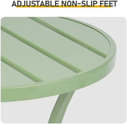 20" Side Table Outdoor Indoor, Round Metal Patio End Table, Small Weather-Resistant Accent Table with Adjustable Feet for Garden, Balcony, Living Room, Bedroom (Light Green)
