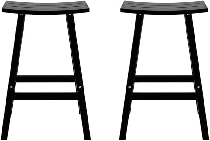 Costaelm All-Weather Bar Stools Set of 2, 29" Height Outdoor Bar Stools, Adirondack Poly Patio Bar Stool for Patio, Deck, Kitchen Counter and Garden, Black