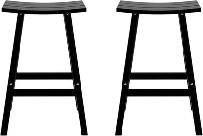 Costaelm All-Weather Bar Stools Set of 2, 29" Height Outdoor Bar Stools, Adirondack Poly Patio Bar Stool for Patio, Deck, Kitchen Counter and Garden, Black
