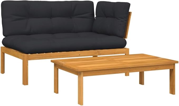 Patio Sofa Set Black Solid Acacia Wood Medium Modular Couch Outdoor Patio Furniture Set for Courtyard Garden