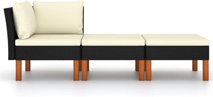 3-Piece Outdoor Lounge Set, Black and Cream Patio Sectional Sofa, 23.6x23.6x12.6 in PE Rattan & Steel Frame, Quick-Assembly Backyard or Balcony Couch for Garden, Deck and Terrace