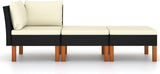 3-Piece Outdoor Lounge Set, Black and Cream Patio Sectional Sofa, 23.6x23.6x12.6 in PE Rattan & Steel Frame - Photo 2