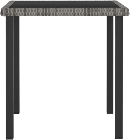 Square Garden Dining Table, Outdoor Patio Furniture with Tempered Glass Top, Weather-Resistant Poly Rattan Bistro Table for Balcony, Backyard and Terrace, Grey