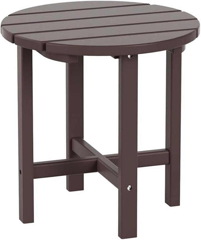 Costaelm Round Outdoor Side Tables, Adirondack Patio Tables for Outside, HDPE Patio End Table Weather Resistant, Balcony Table for Pool, Seaside, Backyard, Porch, Indoor Companion, Dark Brown