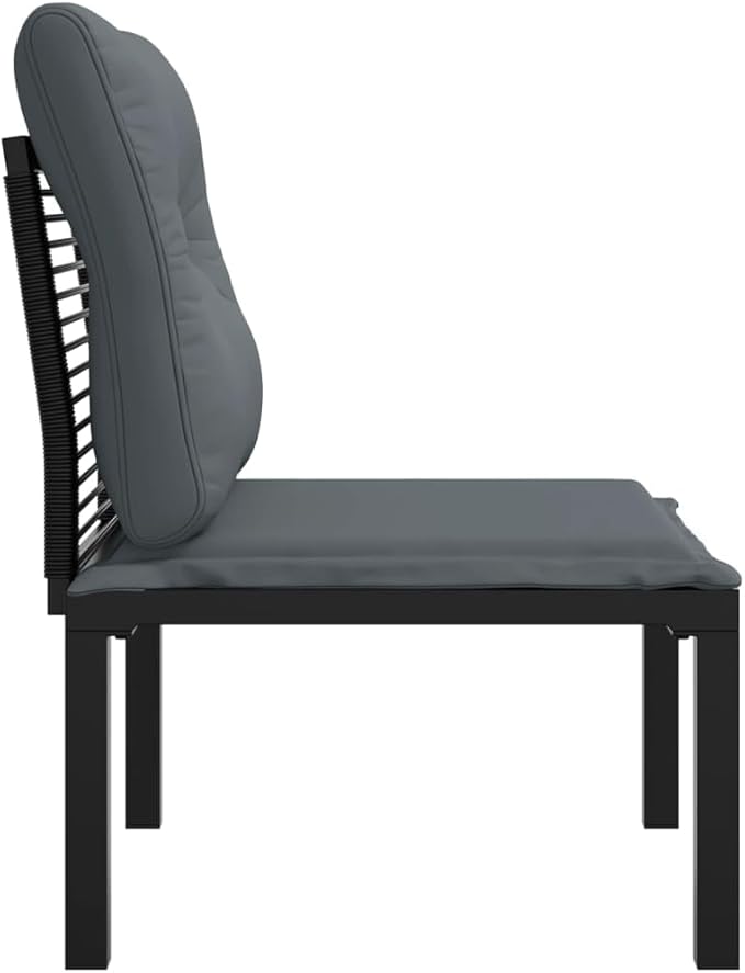 Modern Garden Chair with Black Frame and Dark Grey Cushions, 4-Piece Set for Outdoor Patio and Balcony - Photo 4