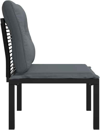 Modular Garden Chair 24.4x21.7x26.8in Poly Rattan Black with Dark Grey Cushions Modern Outdoor Seating for Patio Balcony and Terrace