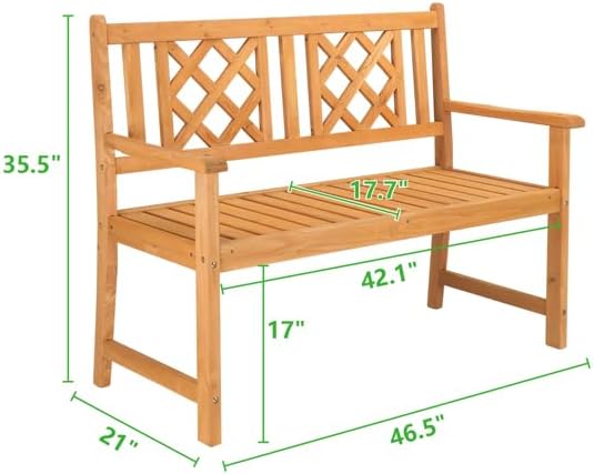 Outdoor Garden Wooden Bench with Fir Grid Back, Burlywood Patio Seat for Porch Deck Yard, Weather-Resistant Slatted Design with Armrests, Folding Structure for Comfort Lounging and Rustic Style Décor