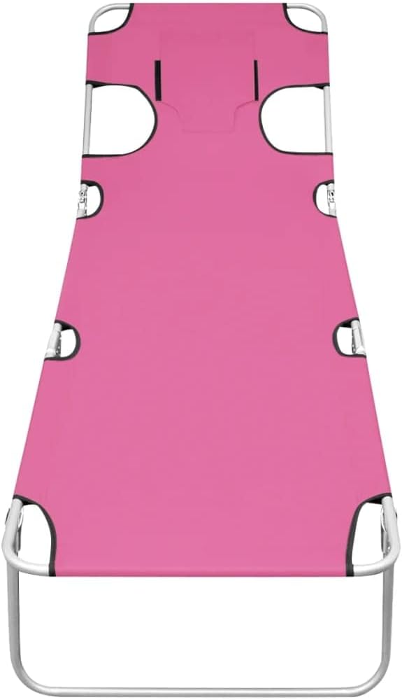 Pink Folding Sun Lounger Outdoor Chaise Lounge Chair 74.4x22.8x10.6 in Powder-Coated Steel Frame Adjustable Backrest - Photo 3
