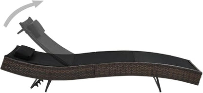 Adjustable Chaise Lounge, 83.9"x27.6"x36" Brown PE Rattan Lounger w/Pillow, Textilene Fabric, Reclining Backrest for Patio, Pool, Garden, Deck