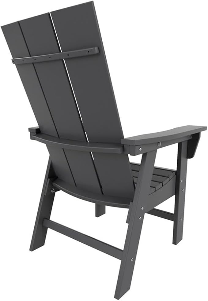 Costaelm Outdoor Adirondack Chair, HDPE Patio Balcony Chairs, Portside Seashell Nautical Curveback Adirondack Chair and Fire Pit Chairs, Gray