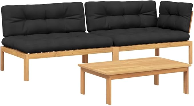 vidaXL 3 Piece Garden Pallet Sofa Set and Cushions Acacia Wood, Garden Table and Chair Set, Balcony Furniture Set - Photo 1