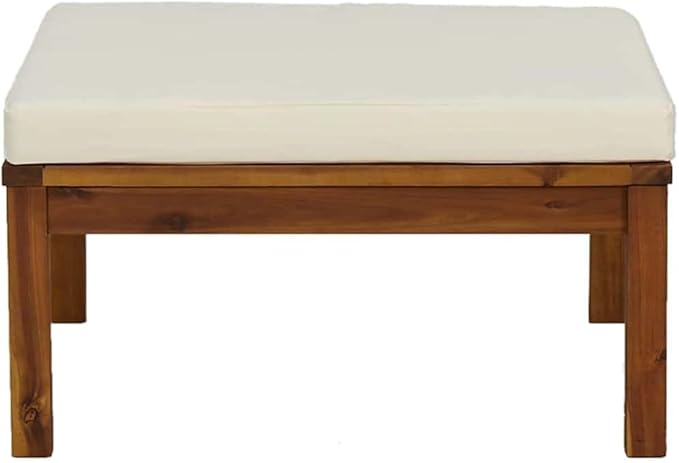 Solid Acacia Wood Footrest with Cream White Polyester Cushion, Modern Square Design for Indoor and Outdoor Relaxation - Photo 3