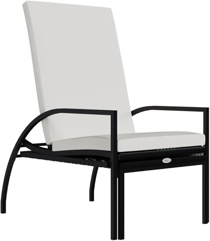Sun Lounger Black, Cream White Pool Chair Recliner Chair Chaise Lounge for Poolside Backyard