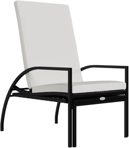 Sun Lounger Black, Cream White Pool Chair Recliner Chair Chaise Lounge for Poolside Backyard