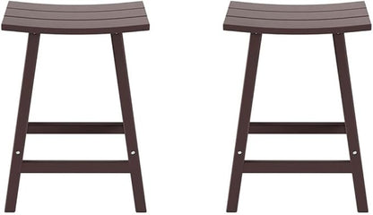 Costaelm All-Weather Bar Stools Set of 2, 24" Height Outdoor Bar Stools, Adirondack Poly Patio Bar Stool for Patio, Deck, Kitchen Counter and Garden, Dark Brown