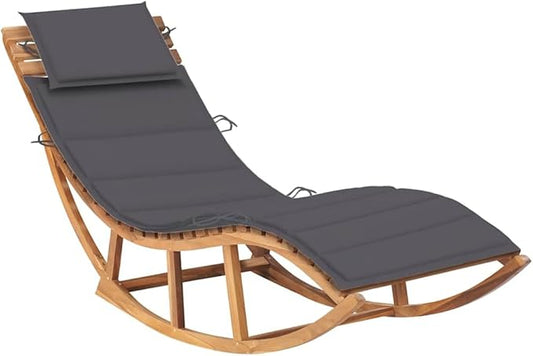 Teak Wood Rocking Sun Lounger with Anthracite Cushion, Solid Teak Wood Frame and Polyester Cushion for Outdoor Relaxation, Durable Patio Furniture with Gentle Rocking Motion