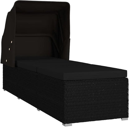 Sun Lounger with Canopy and Cushion Poly Rattan Black Patio Chairs Outdoor Furniture Outdoor Chairs Suitable for Gardens, Pools and Balconies.