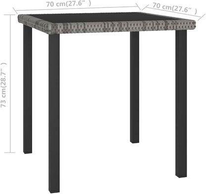 Square Garden Dining Table, Outdoor Patio Furniture with Tempered Glass Top, Weather-Resistant Poly Rattan Bistro Table for Balcony, Backyard and Terrace, Grey