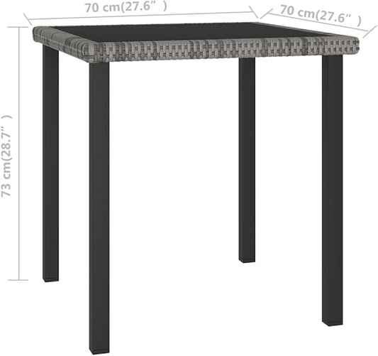 Square Garden Dining Table, Outdoor Patio Furniture with Tempered Glass Top, Weather-Resistant Poly Rattan Bistro Table for Balcony, Backyard and Terrace, Grey