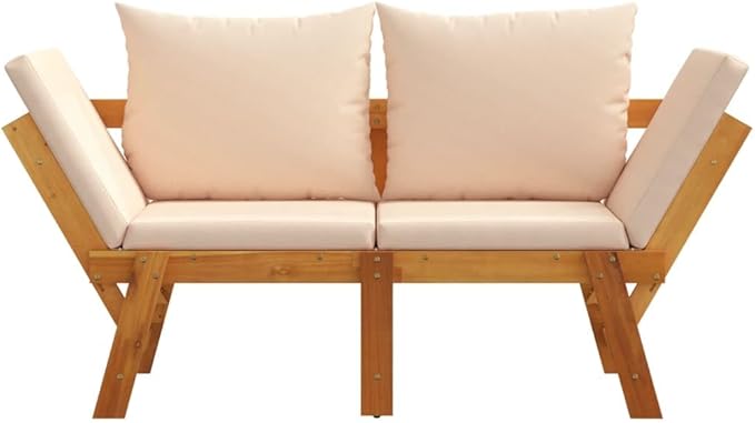 2-Seater Garden Bench with Beige Cushions, Solid Acacia Wood Outdoor Furniture - Photo 4