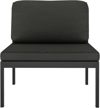 Aluminum Modular Outdoor Sectional Middle Sofa 27.6"x25.4"x25.4" Anthracite Powder-Coated Frame with Weather-Tough Cushions for Patio Balcony Living Room