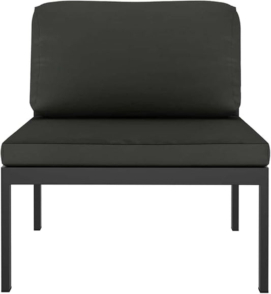 Aluminum Modular Outdoor Sectional Middle Sofa 27.6"x25.4"x25.4" Anthracite Powder-Coated Frame with Weather-Tough Cushions for Patio Balcony Living Room