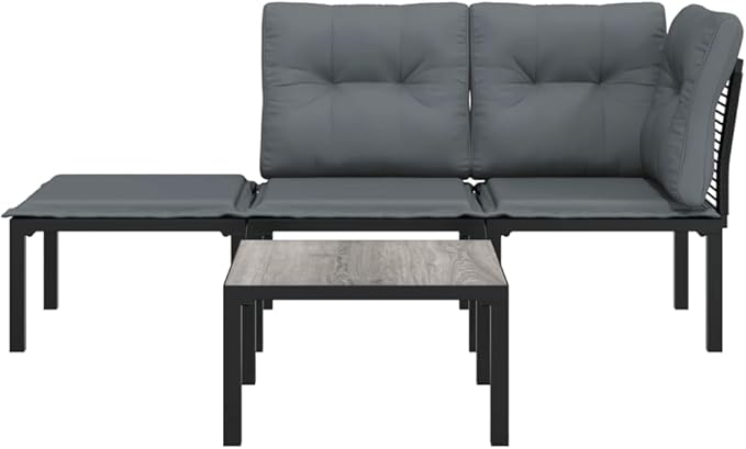 4 Piece Patio Lounge Set Outdoor Black Wicker Modular Sectional Conversation Furniture 21.7 x 21.7 in Corner Chair for - Photo 3