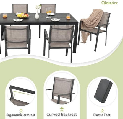 Patio Dining Chairs Set of 6, All-Weather High-Resilience Textilene Outdoor Dining Chair, Heavy-Duty Stackable Minimalist Outdoor Chairs with Armrest, Patio Chairs for Lawn Deck Pool, Brown