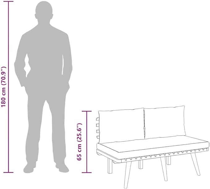 vidaXL Patio Bench 45.3" with Cushions - Solid Acacia Wood - Light Wood & Dark Grey Cushions - Easy Assemble - Outdoor - Photo 4