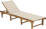 Folding Acacia Wood Chaise Lounge, Adjustable Reclining with Beige Cushion, Weather Resistant Outdoor Chair for Patio - Photo 1
