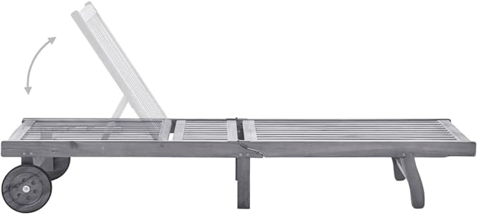 Acacia Wood Sun Lounger Grey 78.7 x 23.6 x 32.7 in Multi-Position Backrest Patio Chaise Lounge Outdoor with Wheels - Photo 4