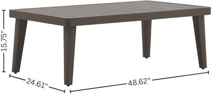 Brown Metal Outdoor Coffee Table for Patio, Rectangular Design with Durable Frame, Coffee Table for Outside Relaxation and Dining