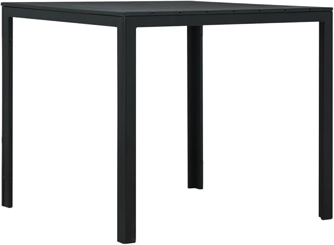 Black HDPE Steel Square Coffee Table, 30.7x30.7x29.1 in, Durable Outdoor Patio Side Table for Garden, Balcony, Living Room Furniture