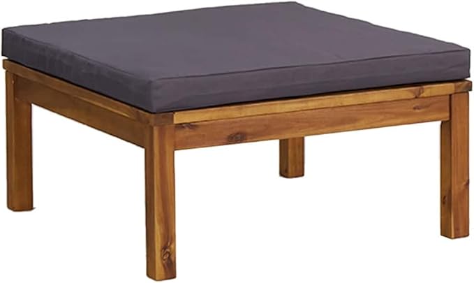 Dark Grey Solid Acacia Wood Footrest with Polyester Medium Modular Cushion for Indoor Outdoor Lounge Patio Furniture - Photo 2