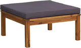 Dark Grey Solid Acacia Wood Footrest with Polyester Medium Modular Cushion for Indoor Outdoor Lounge Patio Furniture - Photo 2