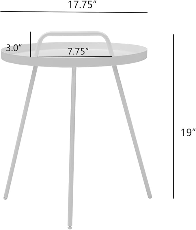 Grand patio Outdoor Side Table with Handle, Small Portable End Table, 17-in Round Side Table, White