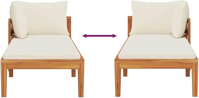 Solid Acacia Wood Patio Sun Lounger with Cushion, Durable Outdoor Garden Sunbed for Leisure, Adjustable Armrest Design, Weather-Resistant Hardwood Furniture